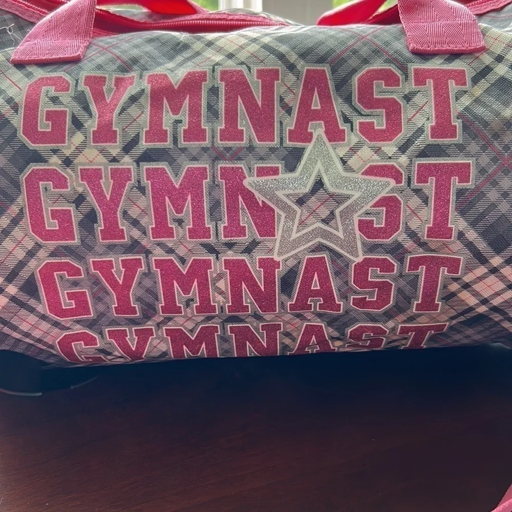 Gymnast Gymn⭐️st pink grey and black plaid adjustable shoulder strap bag euc